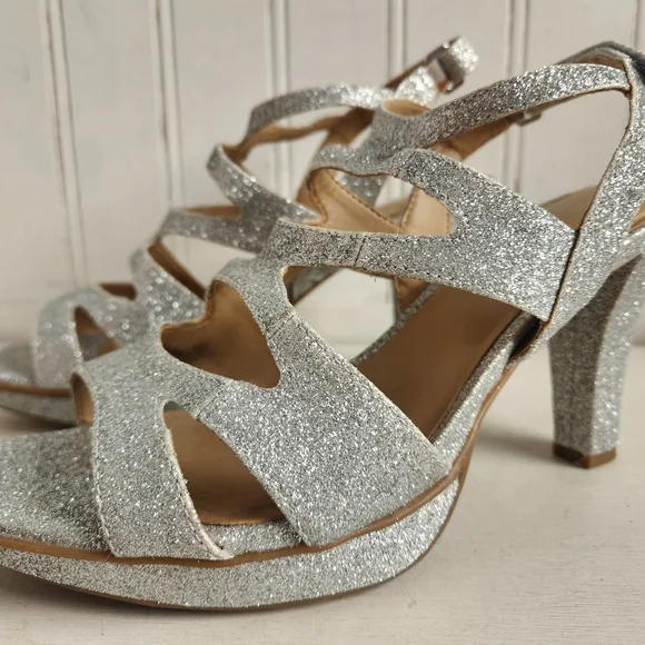 Naturalizer Silver Glitter Strappy Block Heels - Picture 3 of 6